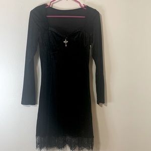 Black dress With lace bottom and crucifix at top Size M 70% Cotton 30% Polyester